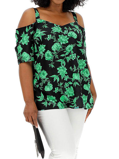 New Capsule Green Floral Print V-Neck Bardot Blouse in Size 16