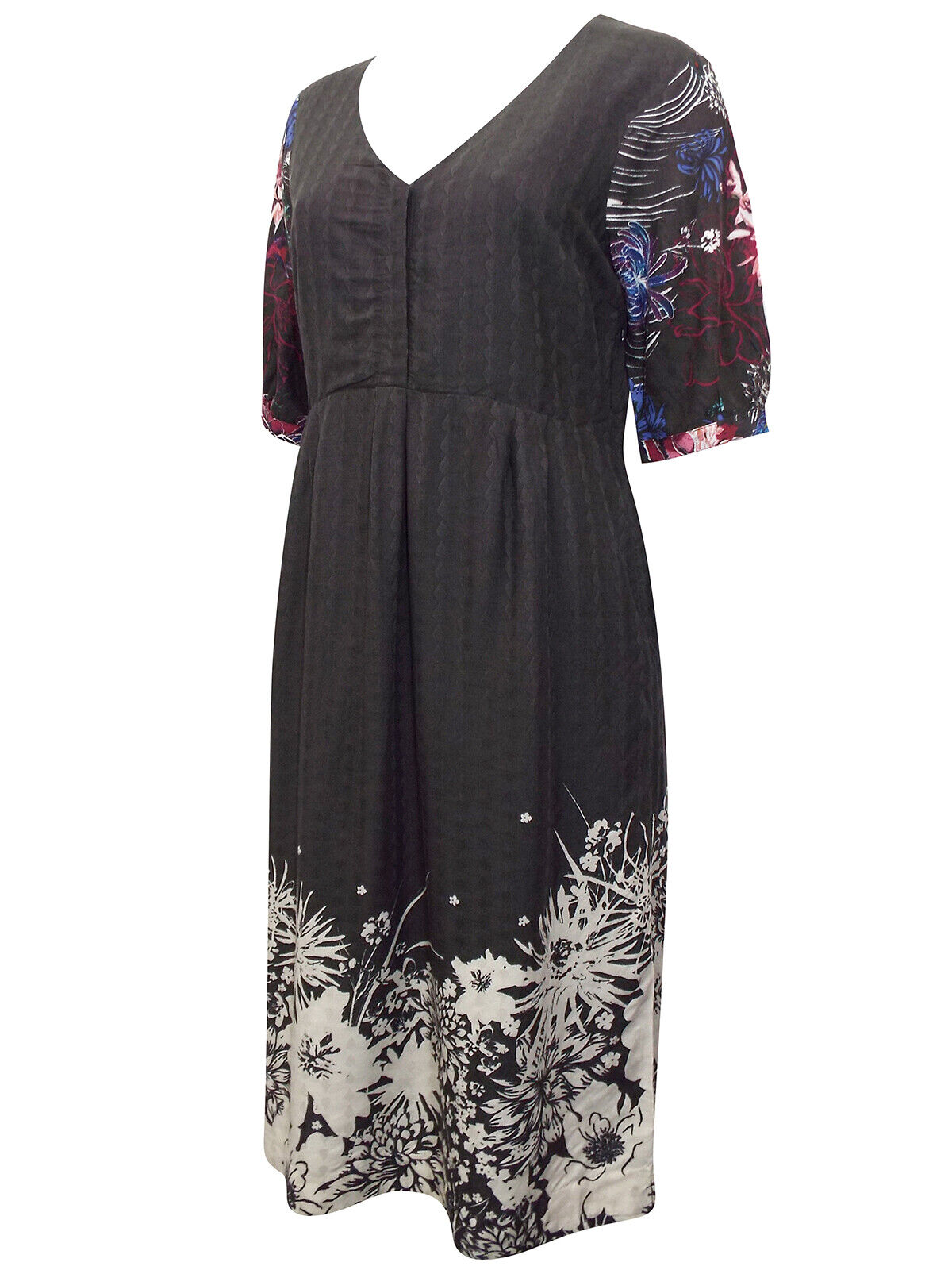 EX WHITE STUFF Charcoal Multi Print Erina OVERSIZED Woven Dress Size 10  RRP £75