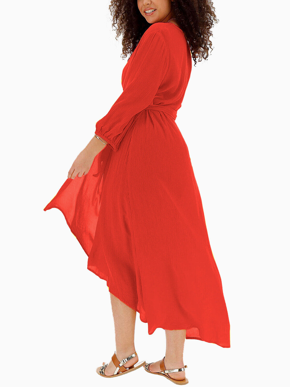 Simply Be Coral Dipped Hem Crinkle Wrap Dress in Size 16 RRP £35