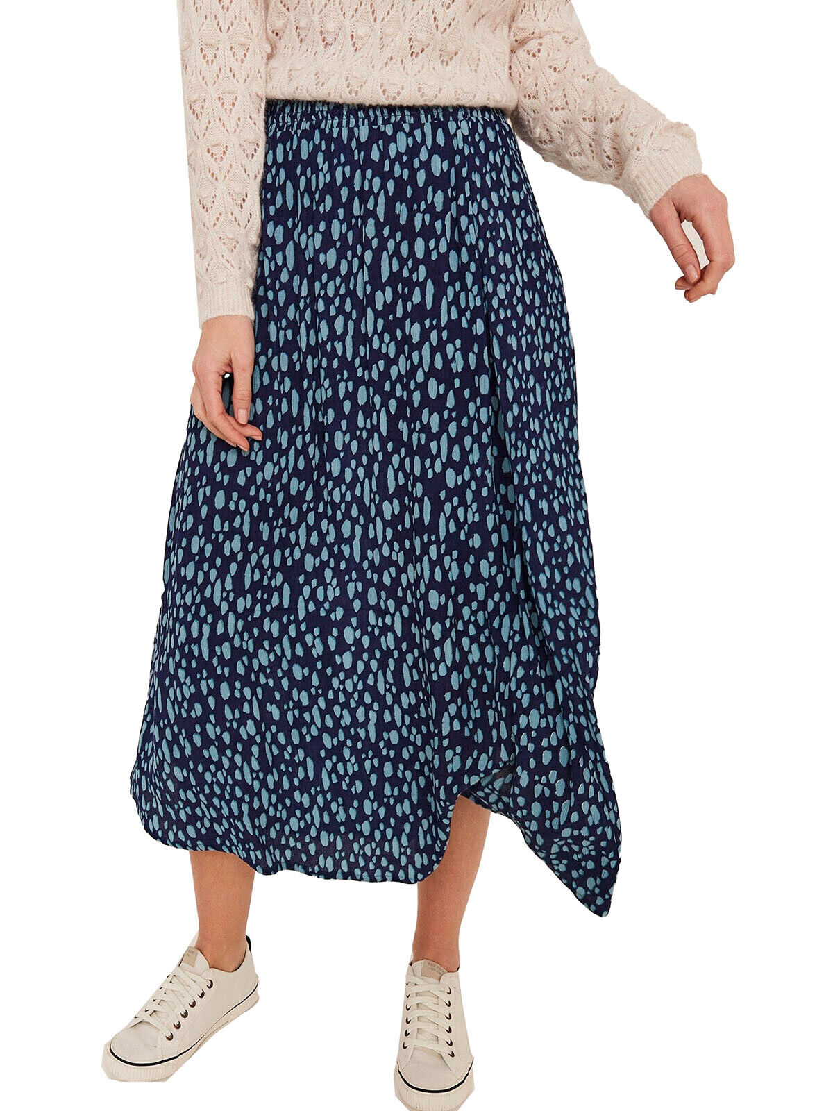 EX Fat Face Blue Printed Jersey Maxi Skirt in Size 16