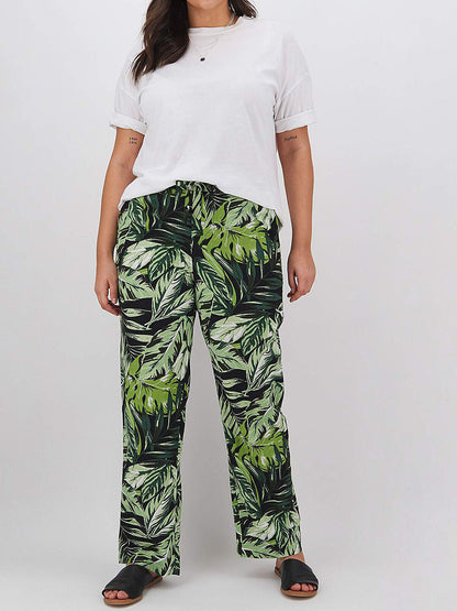 Capsule Green Linen Blend Floral Print Trousers in Size 24