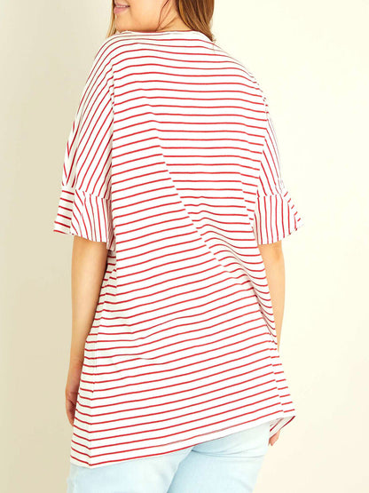 KIABI Red Pure Cotton Stripe Drop Shoulder Top Plus Size 24/26